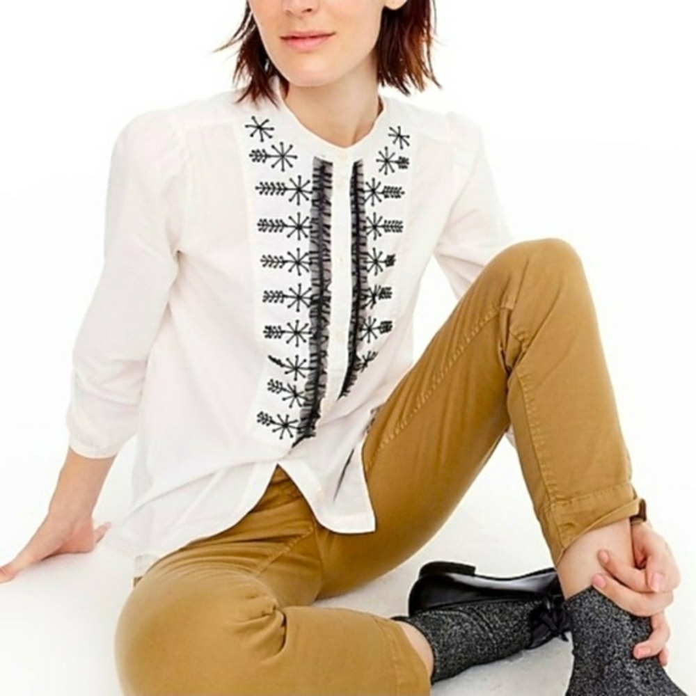 NWT J.Crew White Poplin with Embellishments XXS